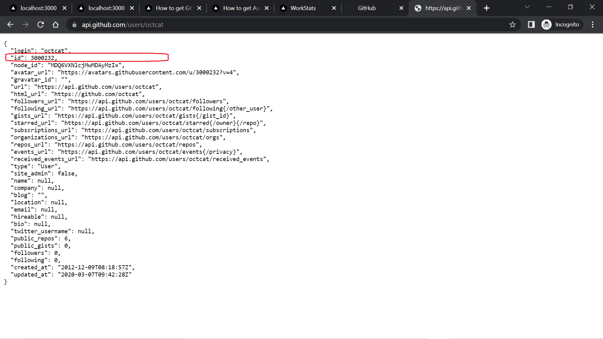GitHub API response