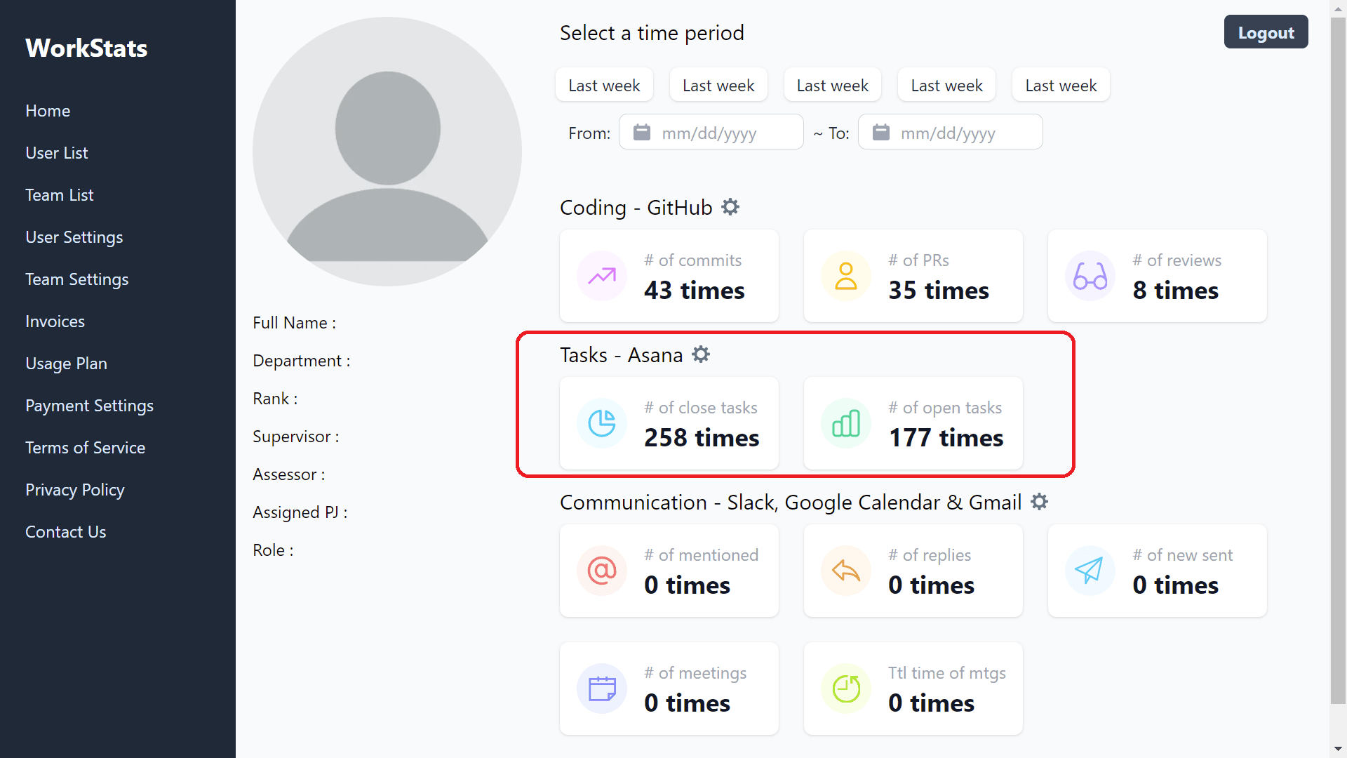 Dashboard with Asana aggregated