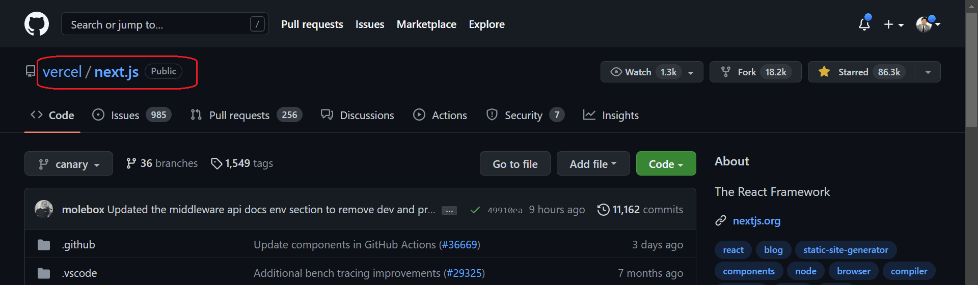 GitHub repository top page