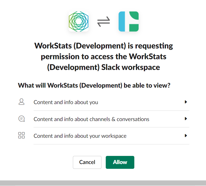 Slack request permission page